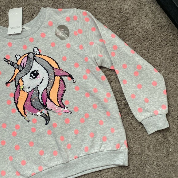 NWT H&M Unicorn Polka Dot Kids Sweatshirt - Gray and Pink size 8-10 Y - Picture 8 of 17